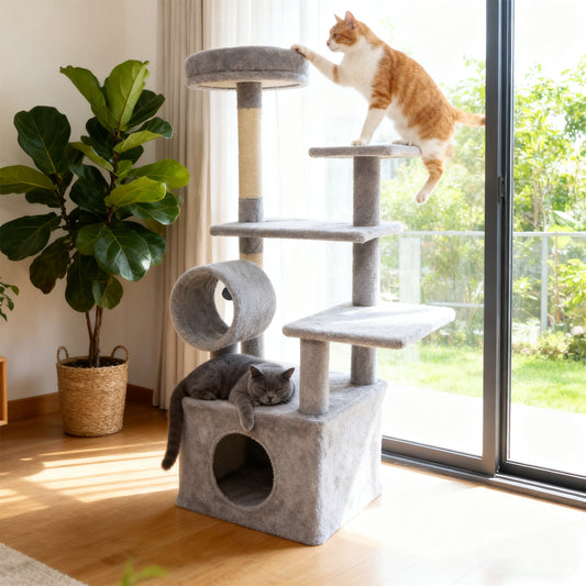 48 Inches Tall Cat Tree Multi-Level Kitten Tower with Large Condo Padded Top Perch - Tampa Home & Garden Store