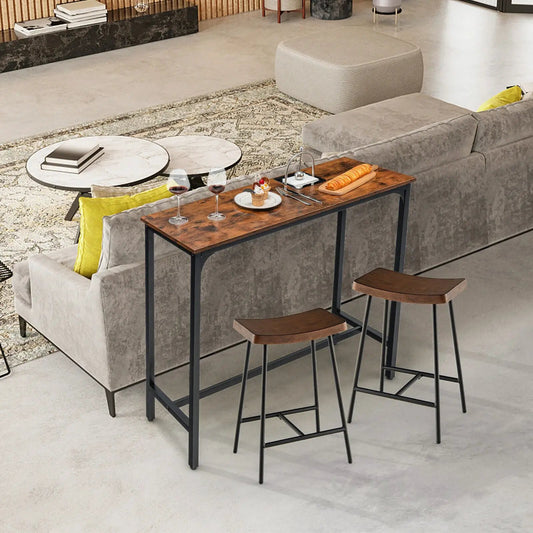 48 Inch Industrial Pub Dining Table with Steel Frame-Rustic Brown - Tampa Home & Garden Store