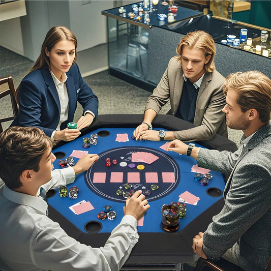 Foldable poker table with padded rails and cup holders, blue felt surface, 48-inch DirectDeals on Tampa Home & Garden Store