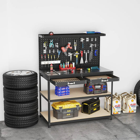 DirectDeals 48x24 inch pegboard workbench with drawers, black metal frame and tool storage on Tampa Home & Garden Store