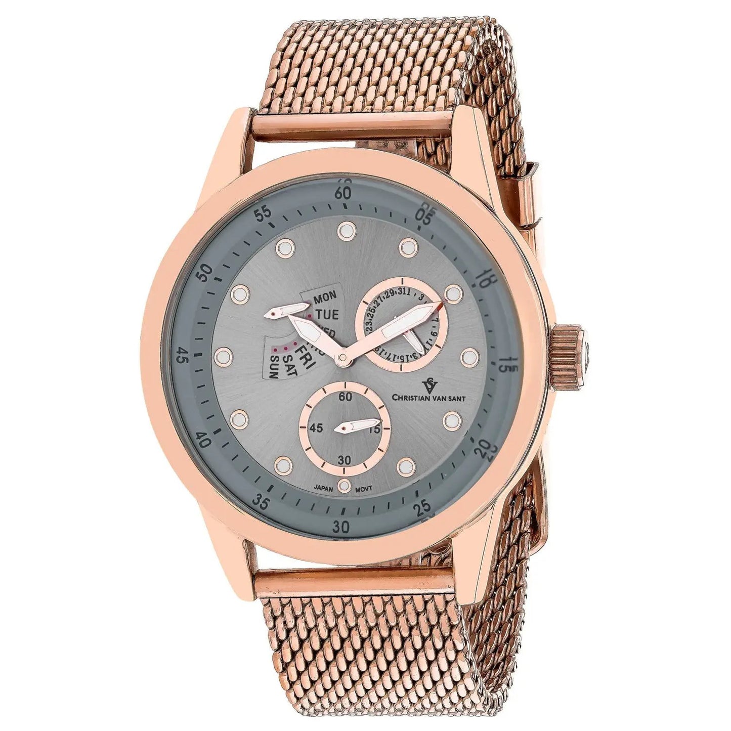 Christian Van Sant Rio Quartz Men's Watch with rose-gold case and grey dial on Tampa Home & Garden Store