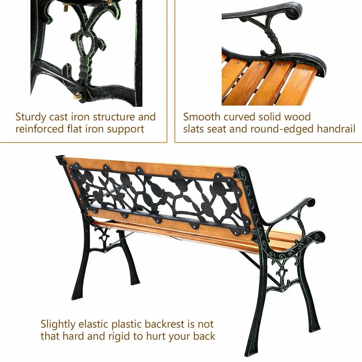 49 1/2 Inch bench with black cast-iron frame and wooden slat seat by DirectDeals on Tampa Home & Garden Store