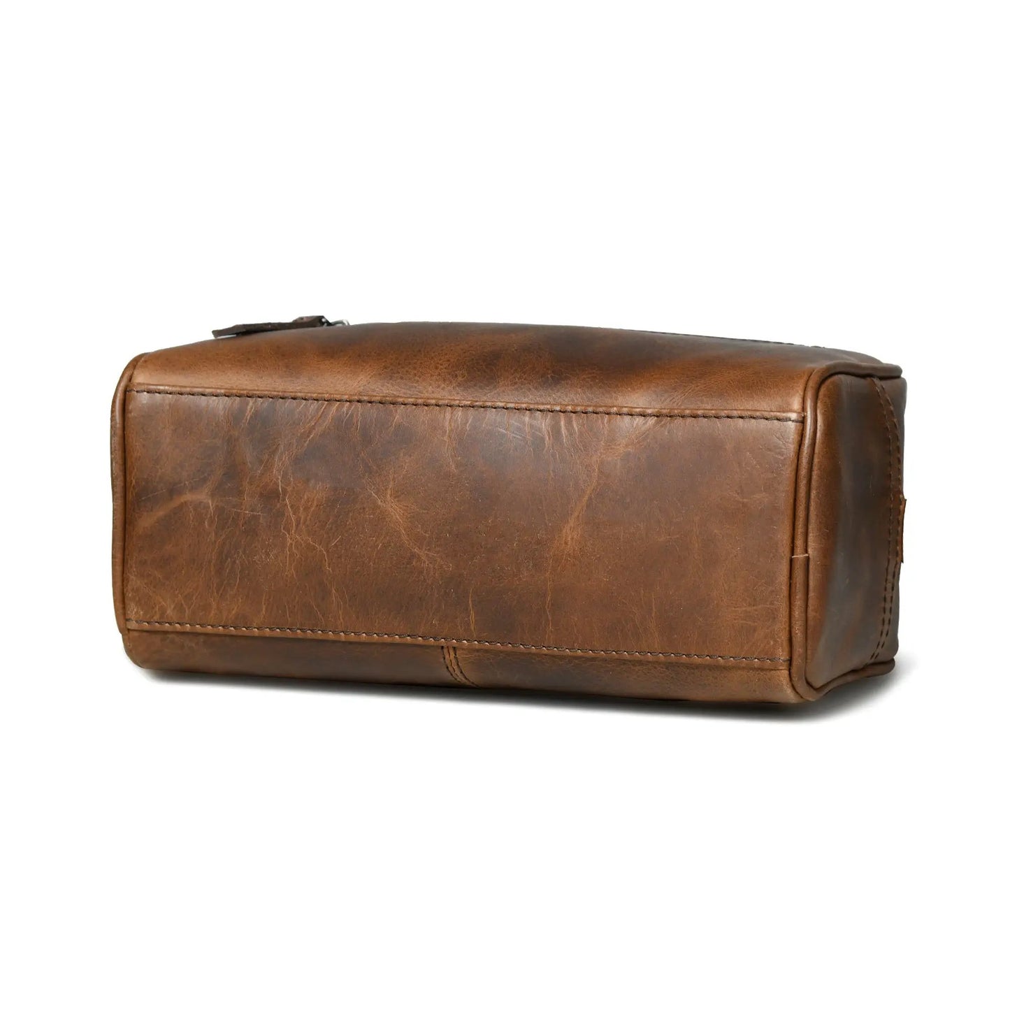 Lumber Toiletry Dopp Kit in brown leather with visible stitching and top zipper on Tampa Home & Garden Store
