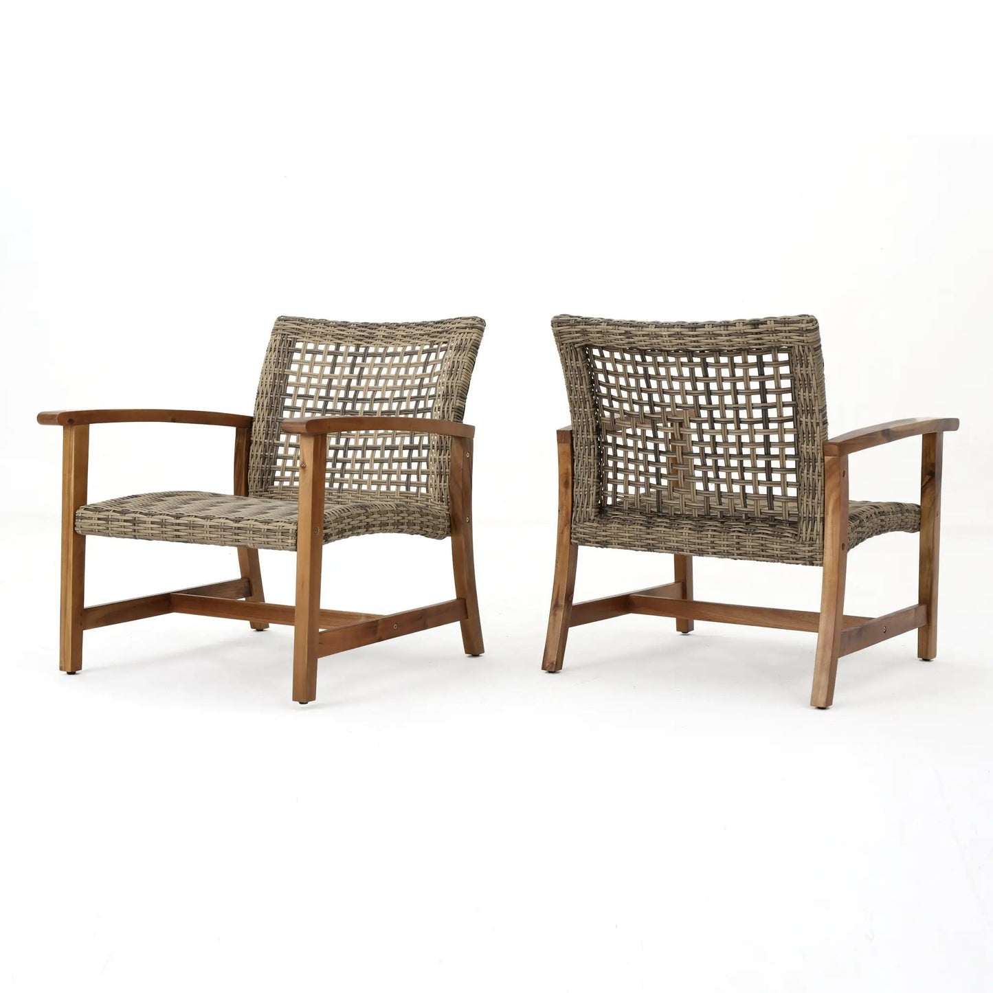 Hampton Wood and Wicker Club Chair Set of 2, natural brown wicker with wood arms on Tampa Home & Garden Store