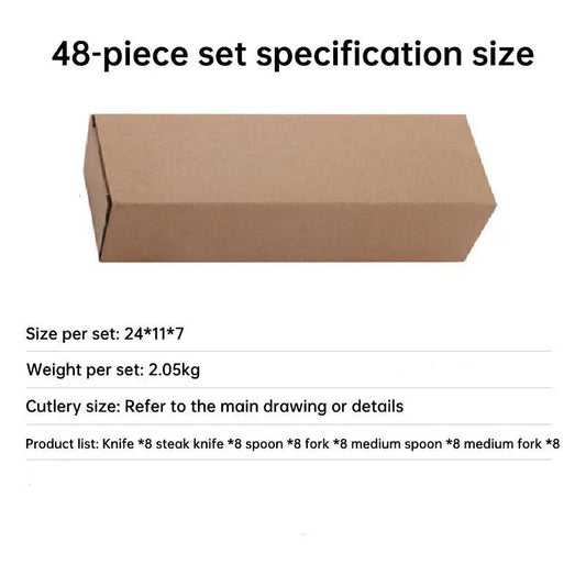 Stainless steel cutlery set 48 pcs in brown cardboard box packaging on Tampa Home & Garden Store