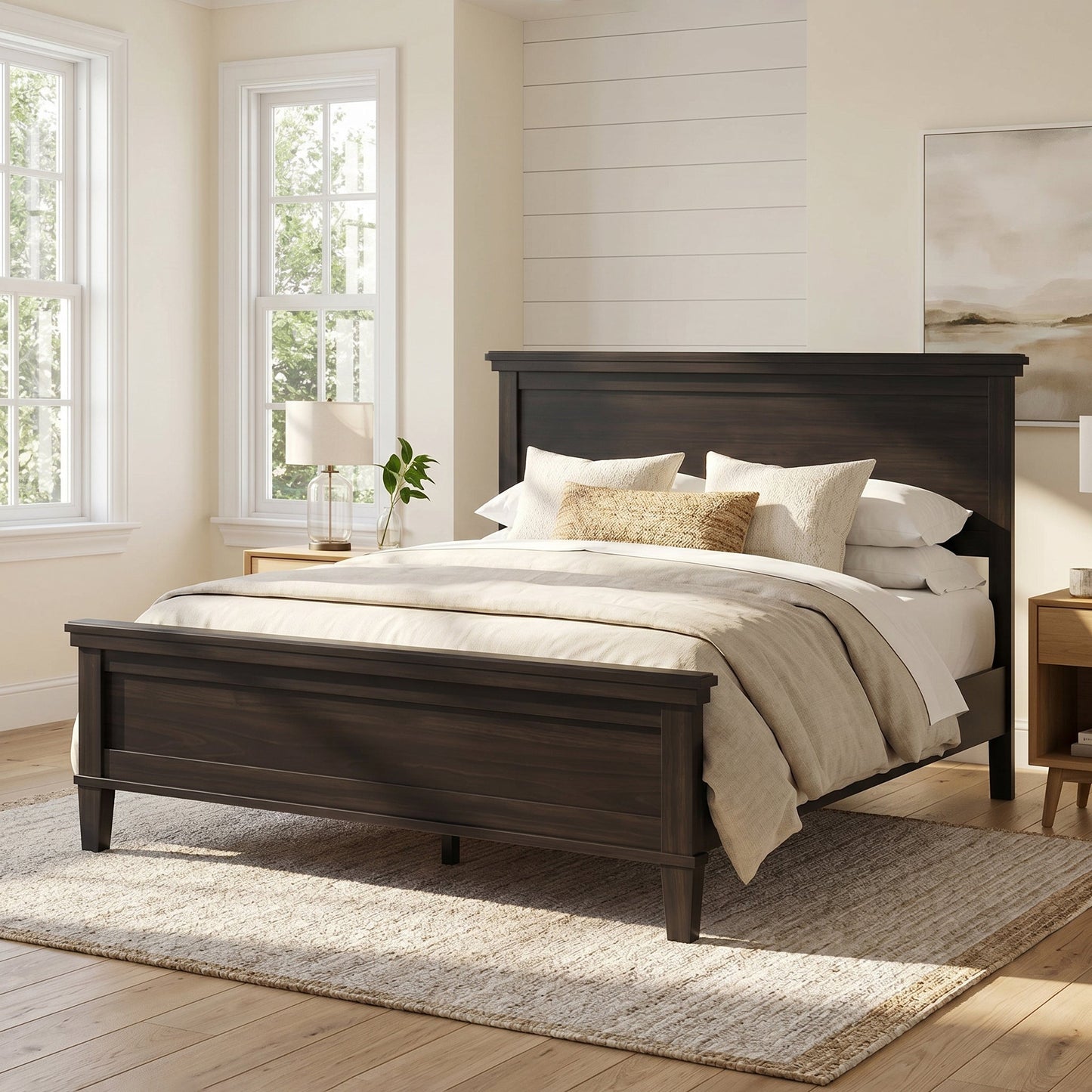 Full Size Modern Wood Bed Frame and Headboard