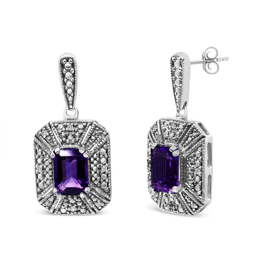 Sterling silver drop earrings with 7x5mm purple amethyst and diamond accents by Bids.com on Tampa Home & Garden Store