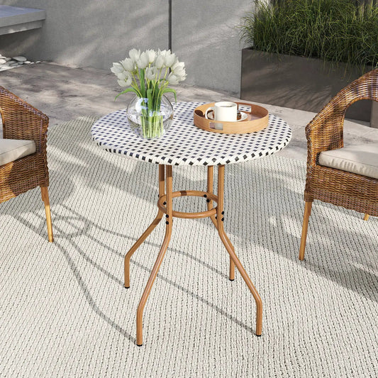 27.5 outdoor bistro table with adjustable feet round white checkered top DirectDeals on Tampa Home & Garden Store