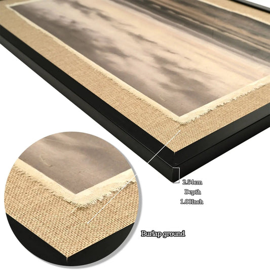 Framed prints vintage landscape wall art; ember black frame with linen sesame burlap border on Tampa Home & Garden Store