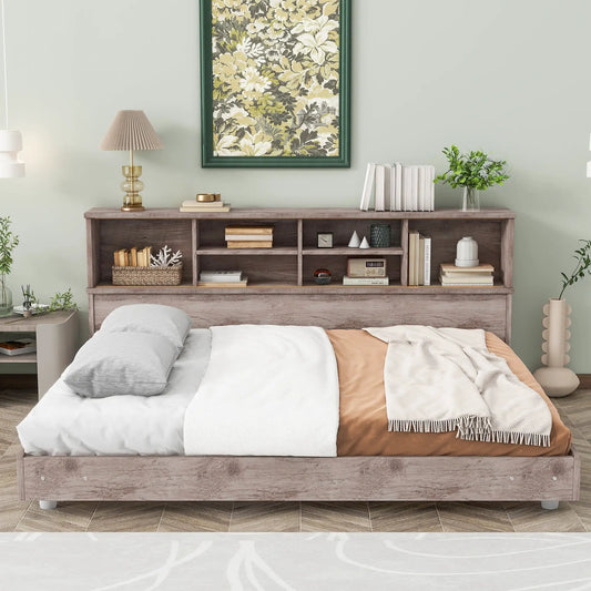 Full Size Daybed Frame with Storage Bookcases Oak in light oak finish with built-in cubbies on Tampa Home & Garden Store