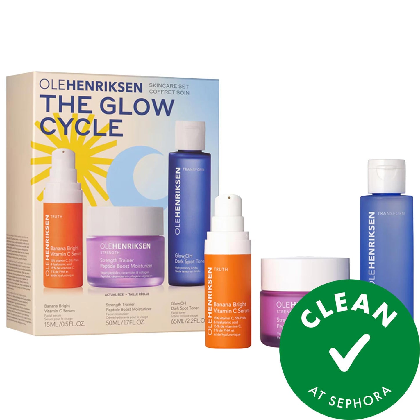 Ole Henriksen Glow Cycle Skincare Set with Vitamin C serum, peptide moisturizer, AHA toner on Tampa Home & Garden Store