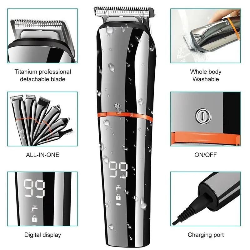 6 in 1 Hair Clippers Set with LCD Display by V.I.P Digital Presence, chrome black trimmer on Tampa Home & Garden Store