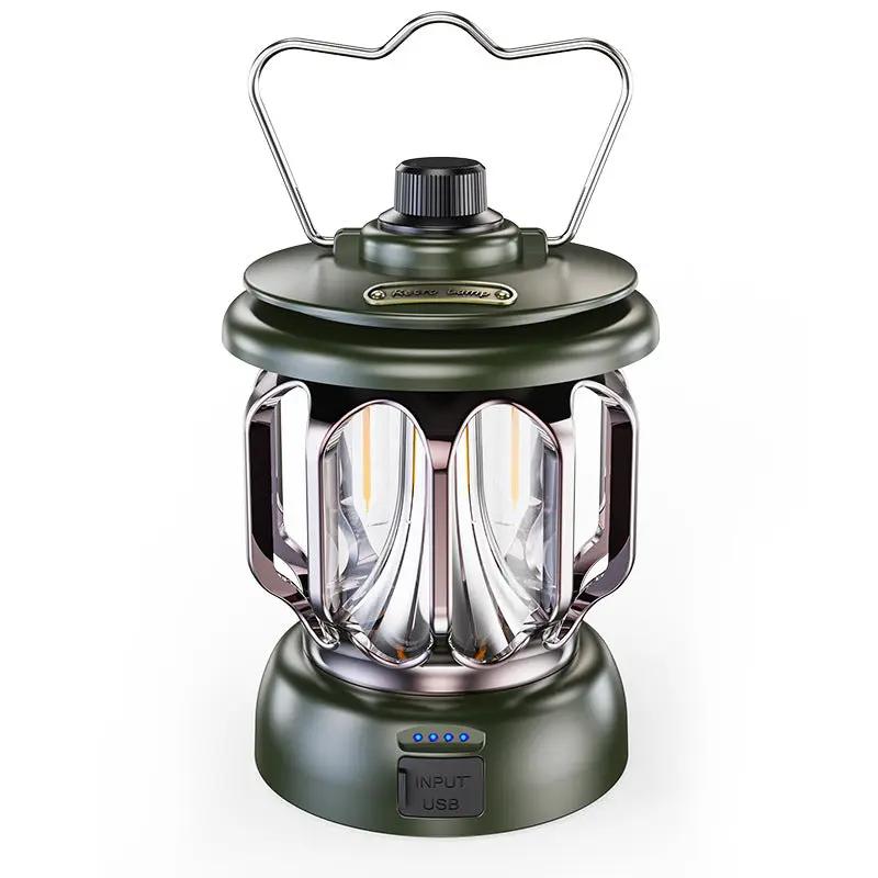 Lámpara LED retro de camping para exteriores blanca de larga duración con batería recargable para tiendas de campaña