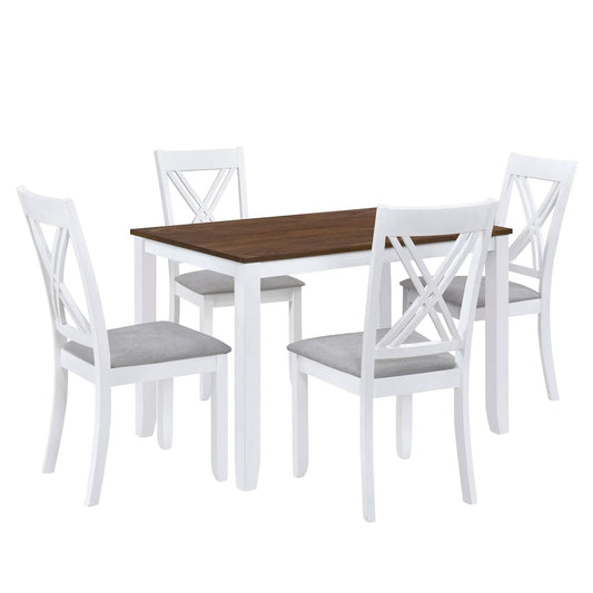 Topmax Rustic Wood Dining Set with X-Back Chairs, white frames and dark tabletop by VIP on Tampa Home & Garden Store
