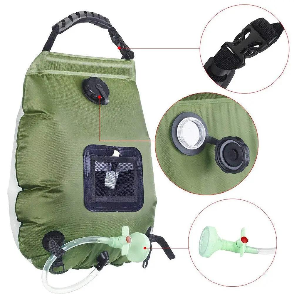 Ducha Portátil 20L Absorción Solar de Calor Bolsas de Almacenamiento de Agua para Camping al Aire Libre Senderismo Calefacción Ducha Baño Bolsas de Calentamiento de Ducha