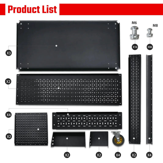 3-Tier Adjustable Rolling Tool Cart with Pegboard, black metal panels and hardware set on Tampa Home & Garden Store