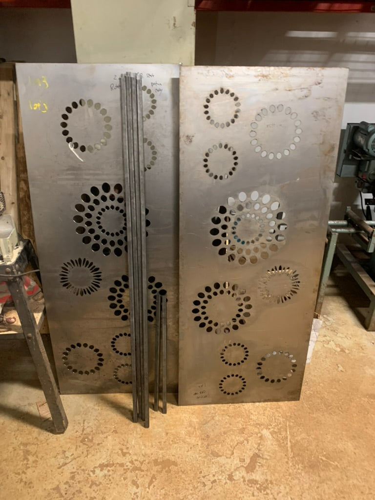 Outdoor metal screen panels Rustica, heavy-duty steel privacy panels with circular perforations on Tampa Home & Garden Store