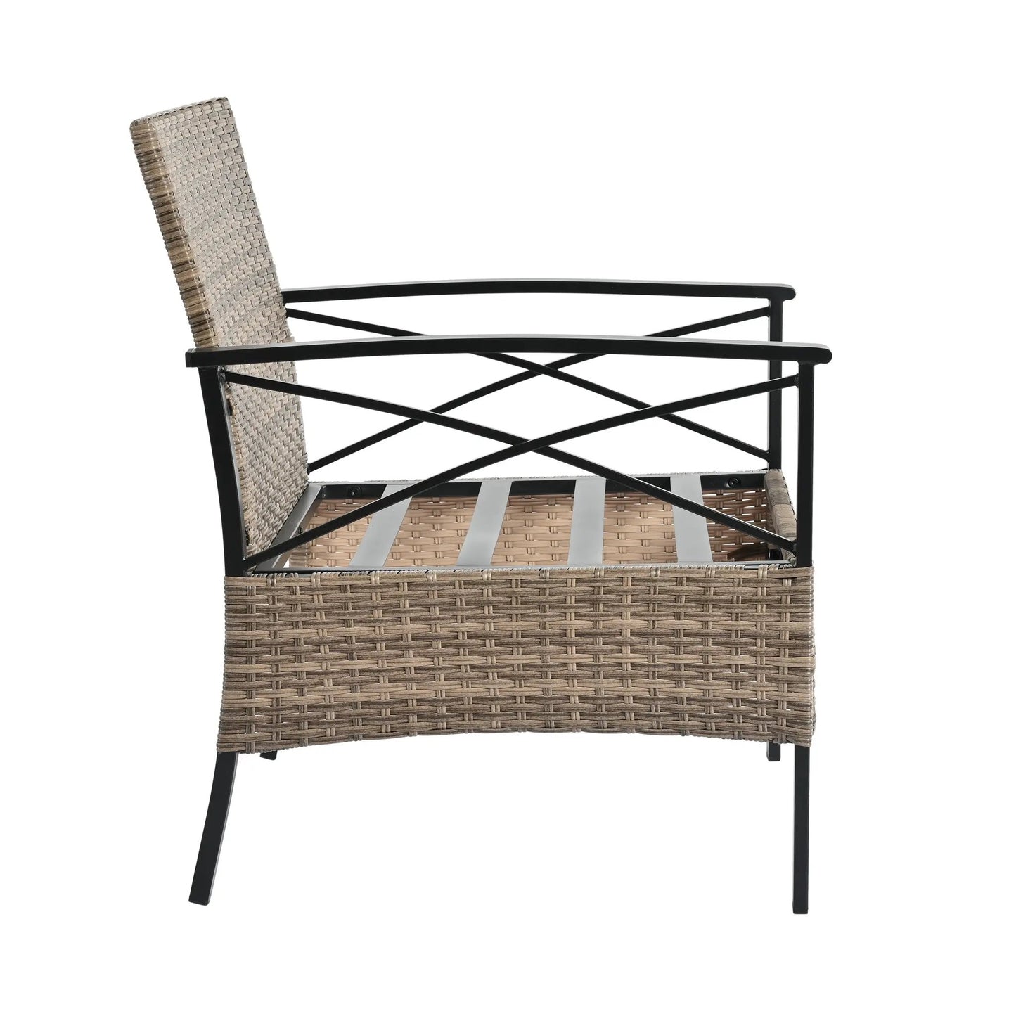 Muebles de patio, Muebles de exterior, Muebles de mimbre de PE para temporada, Juego de cuatro muebles de mimbre con mesa de metal negro
