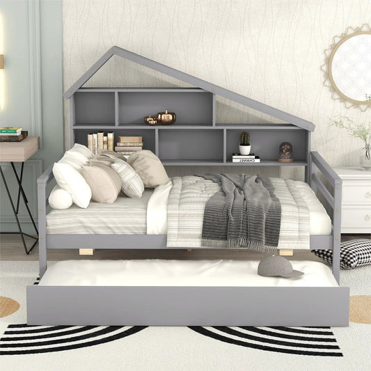 Full size platform bed with gray finish, trundle and shelves VIP Digital Presence on Tampa Home & Garden Store