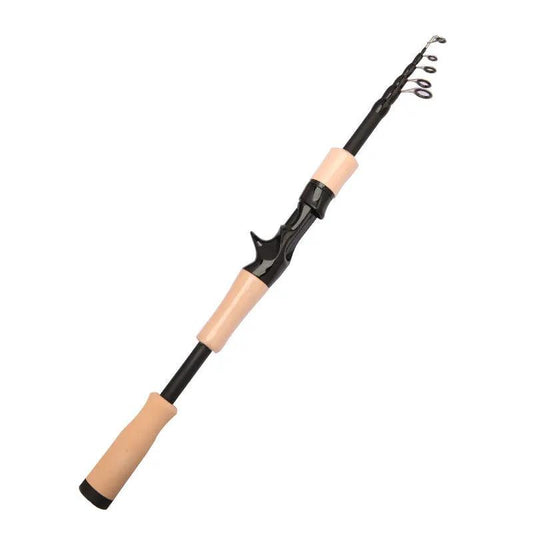 Telescopic carbon fishing rod with wooden handle and multiple line guides on Tampa Home & Garden Store