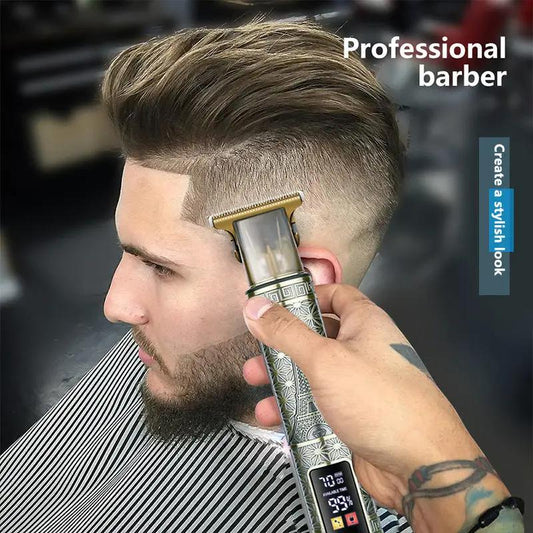 T9 Hair Clipper with LCD display large screen, decorative patterned handle and gold blade on Tampa Home & Garden Store