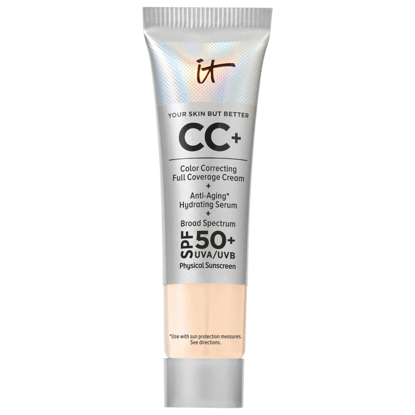 IT CC+ Cream foundation tube with iridescent silver label and peach cap SPF 50+ on Tampa Home & Garden Store