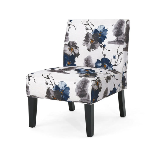 Blue and Multi Fabric Accent Chair Modern floral upholstered armchair with black legs on Tampa Home & Garden Store