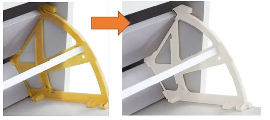 Grey shoe cabinet and storage shelves with yellow and white corner brackets swap on Tampa Home & Garden Store