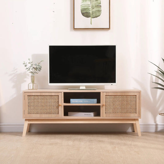 Boho TV Stand for 55 Inch TV with Shelf