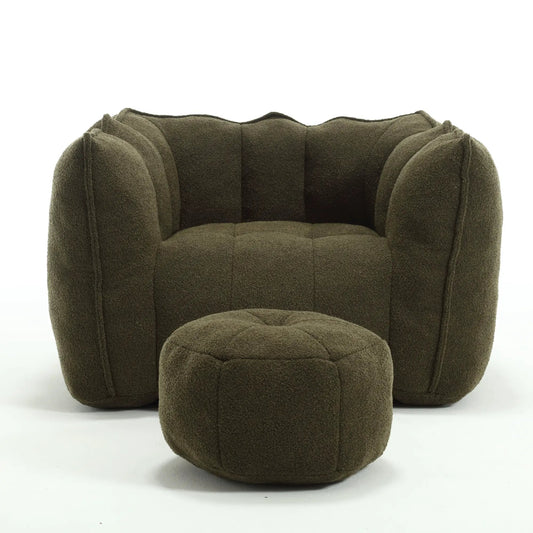Soft bean bag chair in olive-brown fabric with rounded segmented panels, VIP Digital Presence on Tampa Home & Garden Store