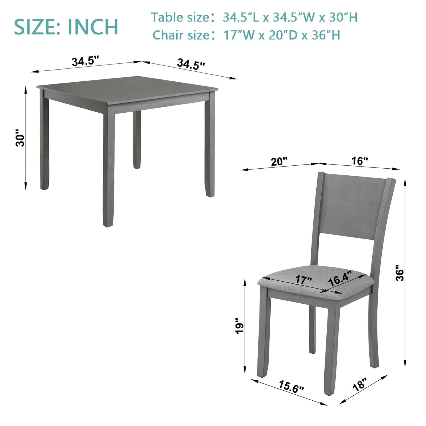Modern Dining Set Square Wood Table and Chairs