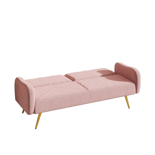 Pink fabric double sofa with split backrest and gold legs on Tampa Home & Garden Store