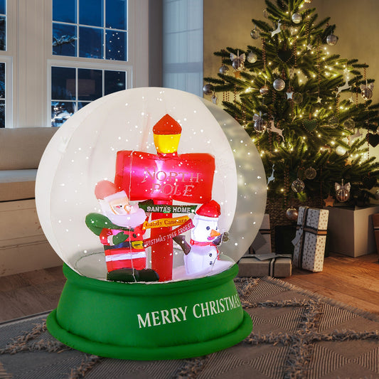 4 ft Christmas inflatable snow globe featuring Santa and snowman road-signs, festive decor on Tampa Home & Garden Store