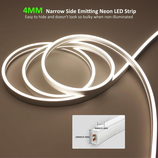Tira de luces LED de neón COB sin puntos SLN01 de 16,4 pies (5 m), 24 V CC, 60 W, IP67, 10 x 10 mm, para exteriores, regulable, de silicona de bajo voltaje
