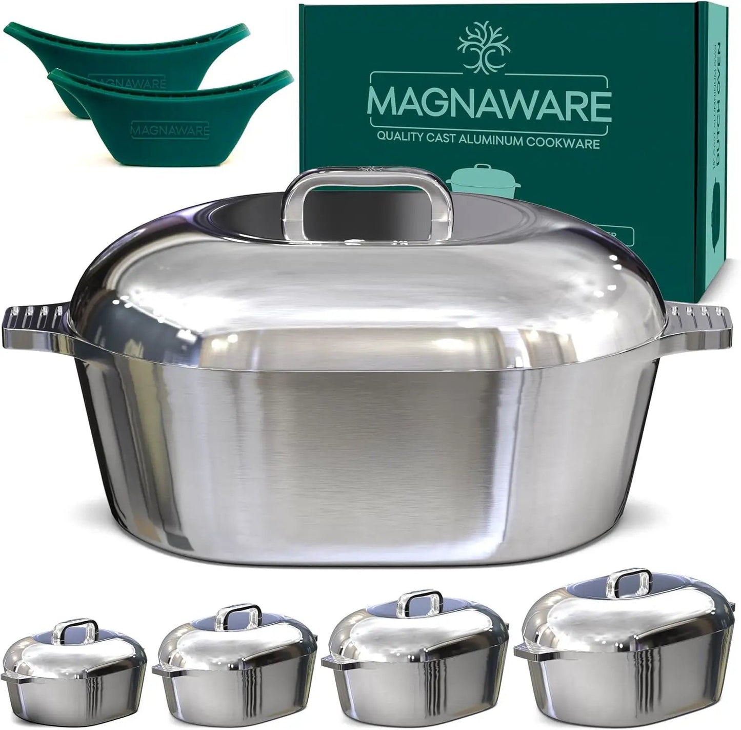 Magnaware oval cast aluminum Dutch oven 4-piece set with lids includes 11,13,15,18 in ovals on Tampa Home & Garden Store