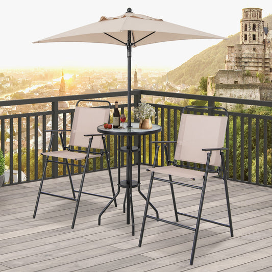 Juego de Bar de Exterior de 4 Piezas con Sombrilla-Beige