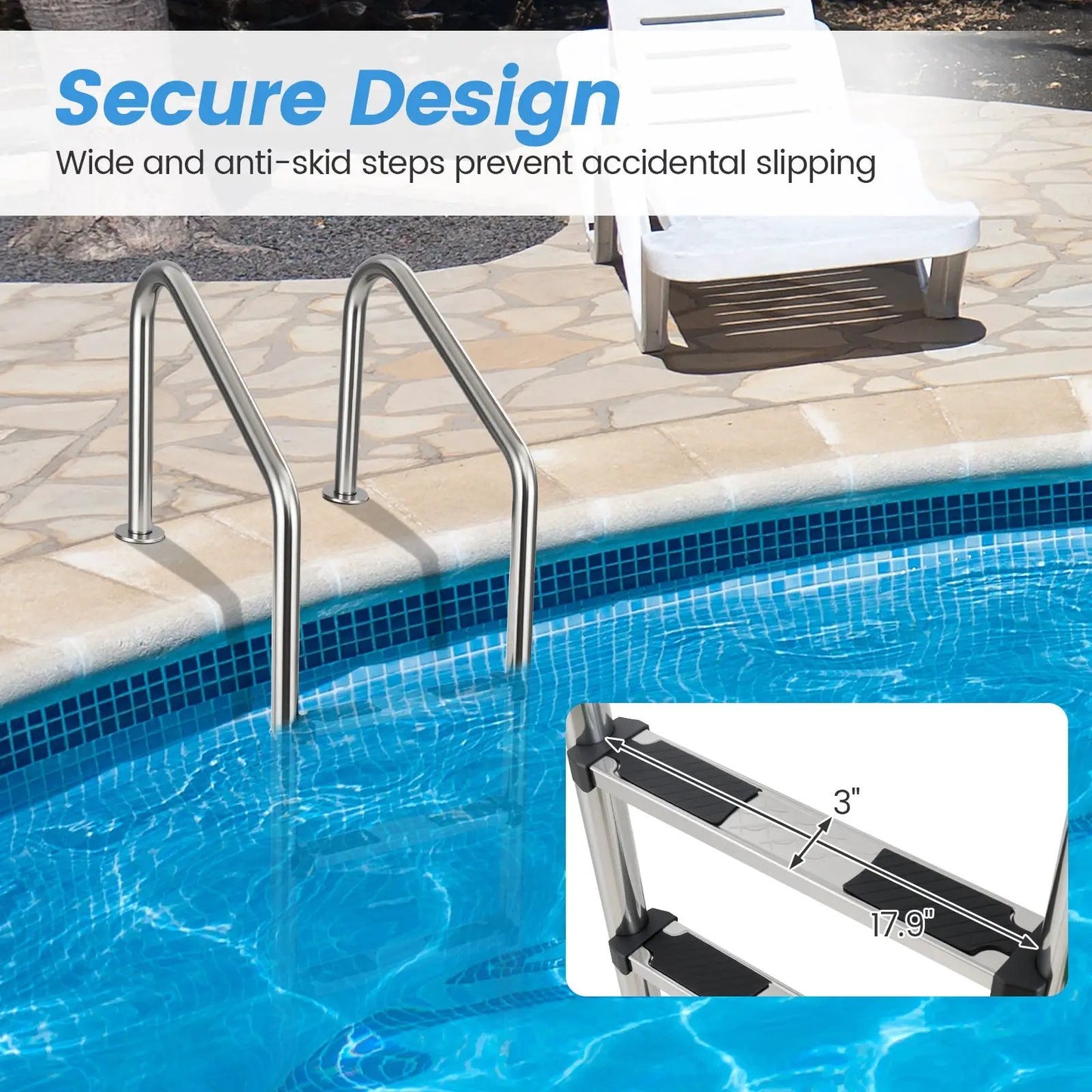 4-Step Inground Pool Ladder Stainless Steel Swimming Pool Ladder - Tampa Home & Garden Store