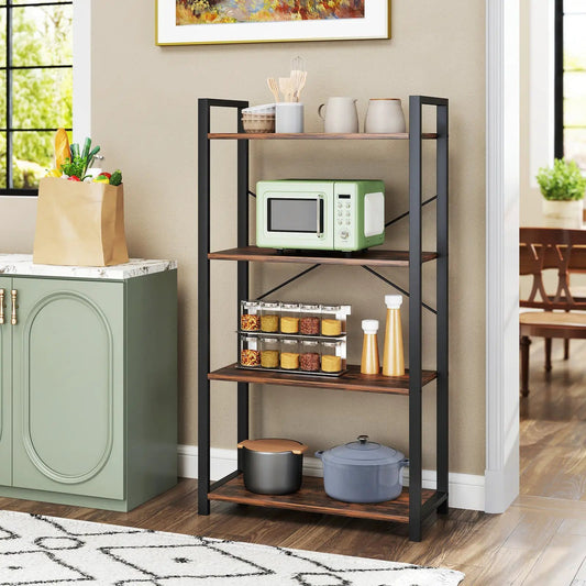 4-Tier Bookshelf with Heavy Duty Metal Frame Industrial Display Shelf-Rustic Brown - Tampa Home & Garden Store