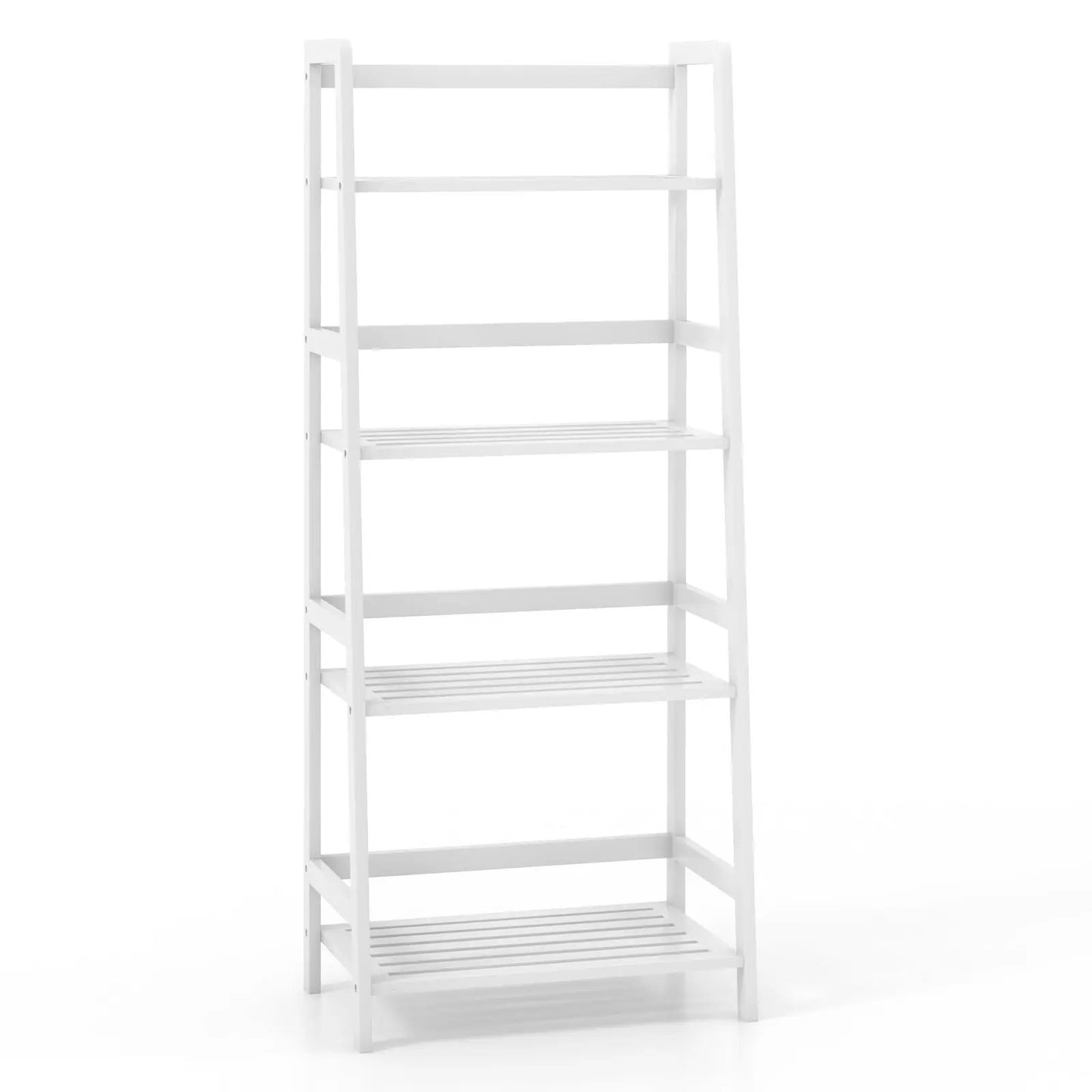 Forty Seven and a Half Inch Bamboo Bookcase Rack white 5-tier slatted shelves DirectDeals on Tampa Home & Garden Store