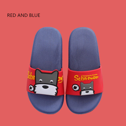 Kids dog slide sandals by Stevvex pair with blue footbeds and red straps on Tampa Home & Garden Store