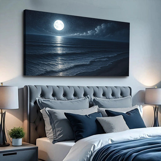Beach Shoreline Coastal Canvas Wall Art with moonlit ocean scene by Tailored Canvases on Tampa Home & Garden Store