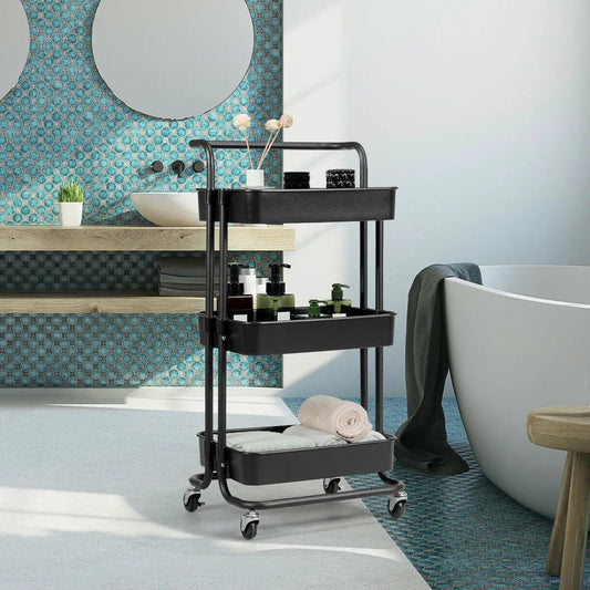 3-Tier Utility Cart with Casters, DirectDeals black metal rolling cart on Tampa Home & Garden Store