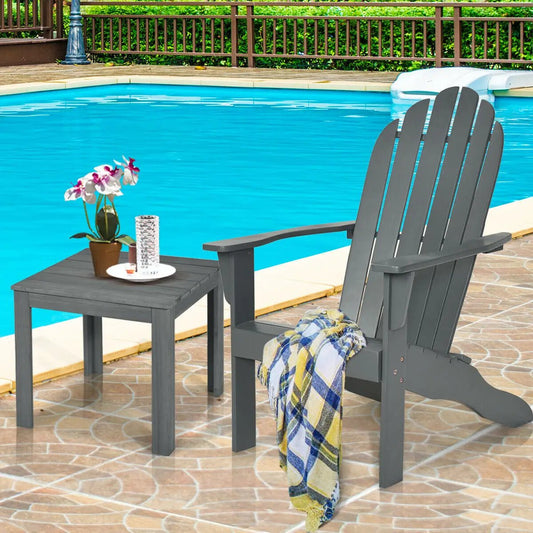 Acacia Wood Outdoor Adirondack Chair with Ergonomic Design-Gray - Tampa Home & Garden Store