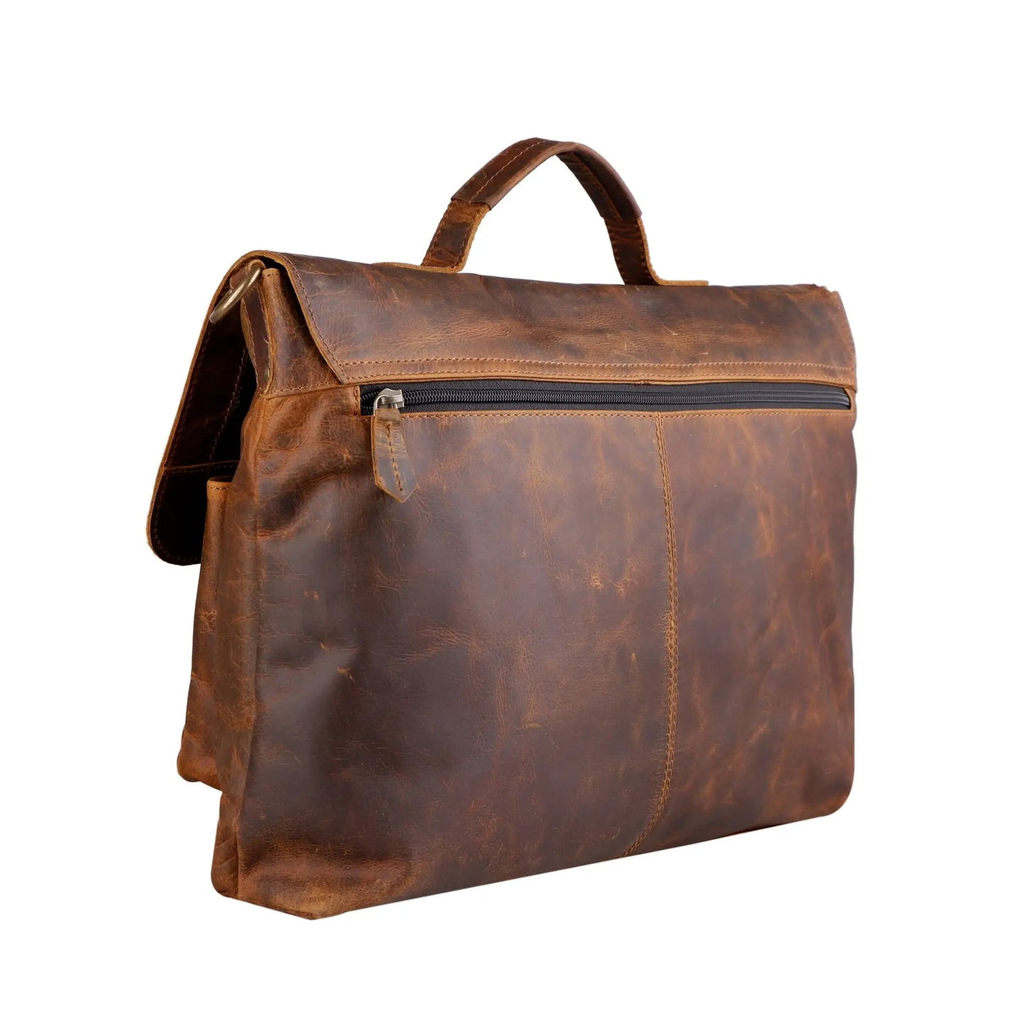 Genuine Buffalo Leather Laptop Messenger Bag with top handle and front zipper pocket on Tampa Home & Garden Store