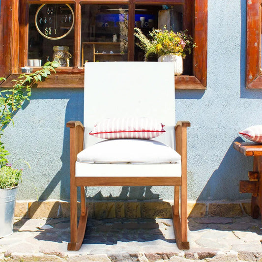 Outdoor Acacia Wood Rocking Chair with Detachable Washable Cushions - Tampa Home & Garden Store