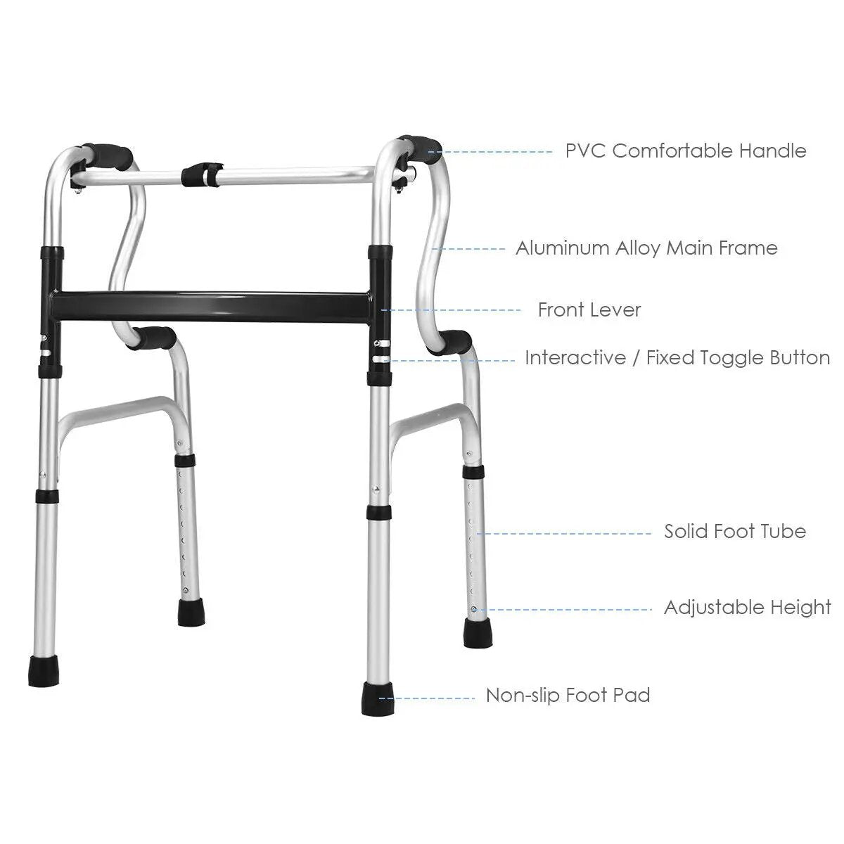One Button Folding Aluminum Walking Frame with PVC handles and adjustable height on Tampa Home & Garden Store