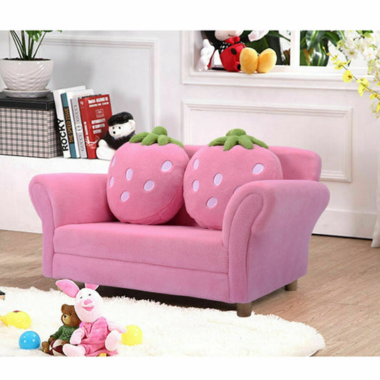 Kids Strawberry Armrest Chair Sofa with 2 Cute Strawberry Pillows-Pink - Tampa Home & Garden Store