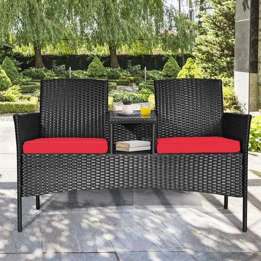 Wicker Patio Conversation Furniture Set with Removable Cushions and Table-Red - Tampa Home & Garden Store