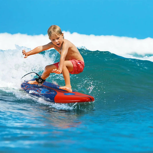 6 Feet Foam Surfboard with 3 Detachable Fins, red/blue design, DirectDeals shortboard on Tampa Home & Garden Store