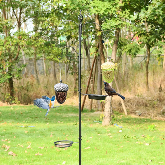 DirectDeals metal acorn bird feeder set for outdoor hanging garden with two feeders on stand on Tampa Home & Garden Store